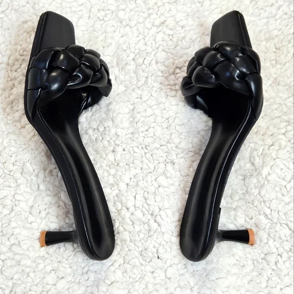 Sleek Black Mules with Braided Strap and Square Toe Size US 8 UK 39 - Picture 6 of 8